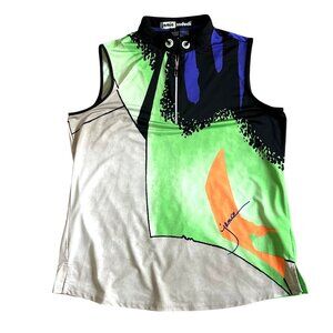 Jamie Sadock Womens Sz Large Sleeveless Abstract Print Golf Top